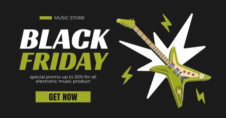 Ontwerpsjabloon van Facebook AD van Black Friday-verkoop in muziekwinkel met elektrische gitaar