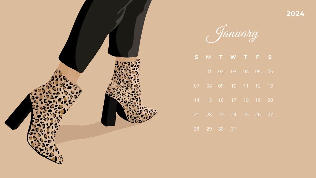 Girl in Stylish Boots with Leopard Print Calendar Šablona návrhu