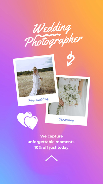 Designvorlage Wedding Photographer Services With Discount on Gradient für Instagram Video Story