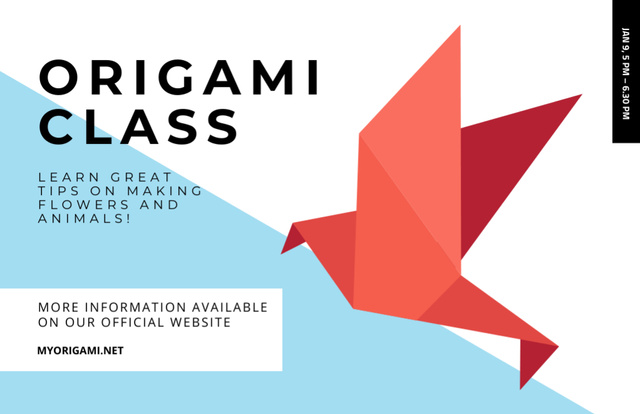Ontwerpsjabloon van Flyer 5.5x8.5in Horizontal van Origami Classes Offer with Red Paper Bird