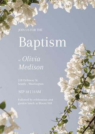 Baptism Ceremony Announcement with Blooming Twigs Invitation Design Template