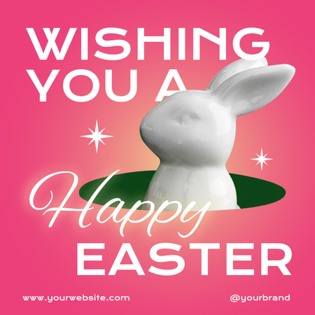 Easter Greeting with Decorative Rabbit on Pink Instagram Design Template