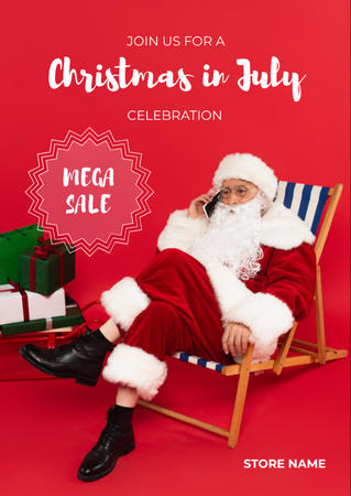 Christmas Sale in July with Santa Claus on a Chaise Lounge Flyer A6 Design Template