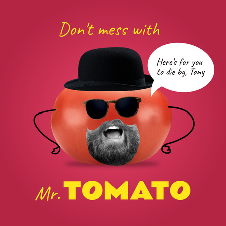 Funny Tomato Character with Human Mouth Album Cover Design Template