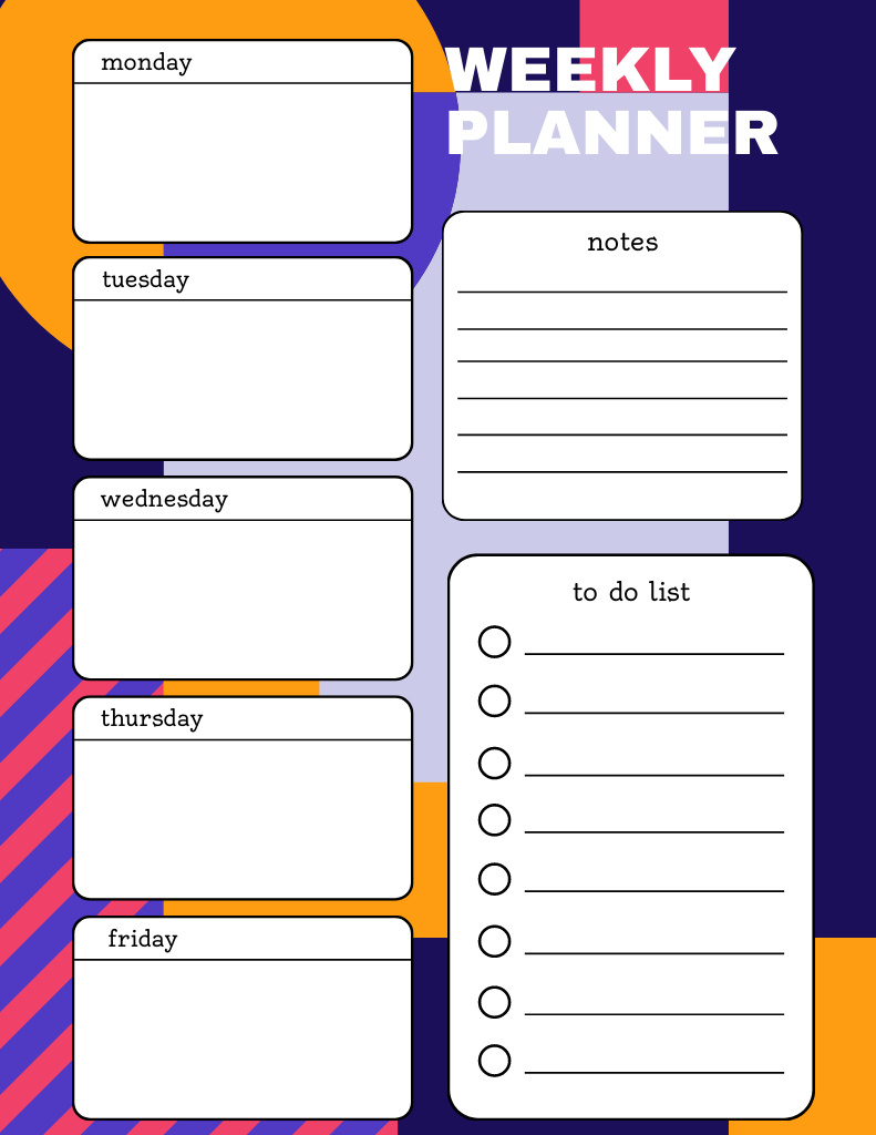 Weekly Goals Planner with Bright Pattern Notepad 8.5x11in Design Template