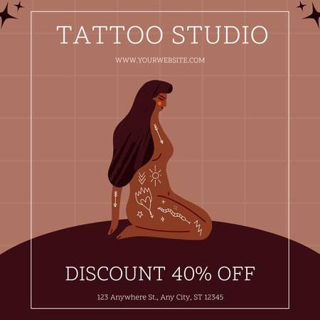 Creative Tattoo Studio With Discount And Illustration Instagram Design Template