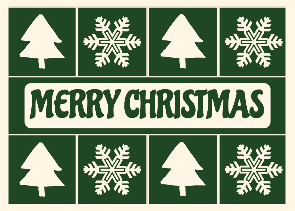 Ontwerpsjabloon van Postcard 5x7in van Gleeful Christmas Greetings with Winter Pattern In Green