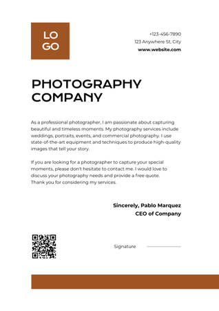 Προσφορά Επαγγελματικών Υπηρεσιών Φωτογραφίας Letterhead Πρότυπο σχεδίασης