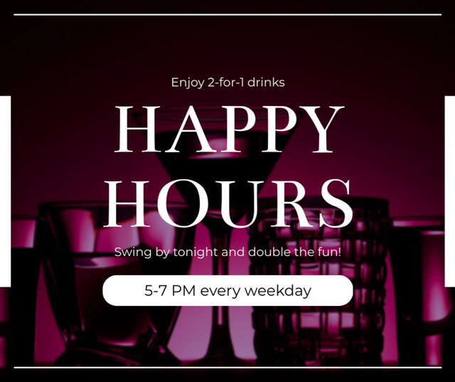 Happy Hour Cocktail Offer with Glasses Facebook Tasarım Şablonu