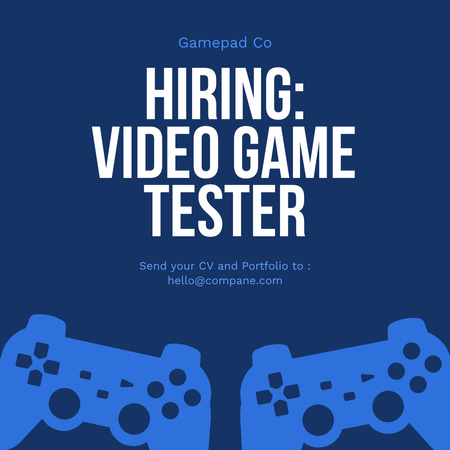 Video Game Tester Hiring Ad Blue Instagram – шаблон для дизайну