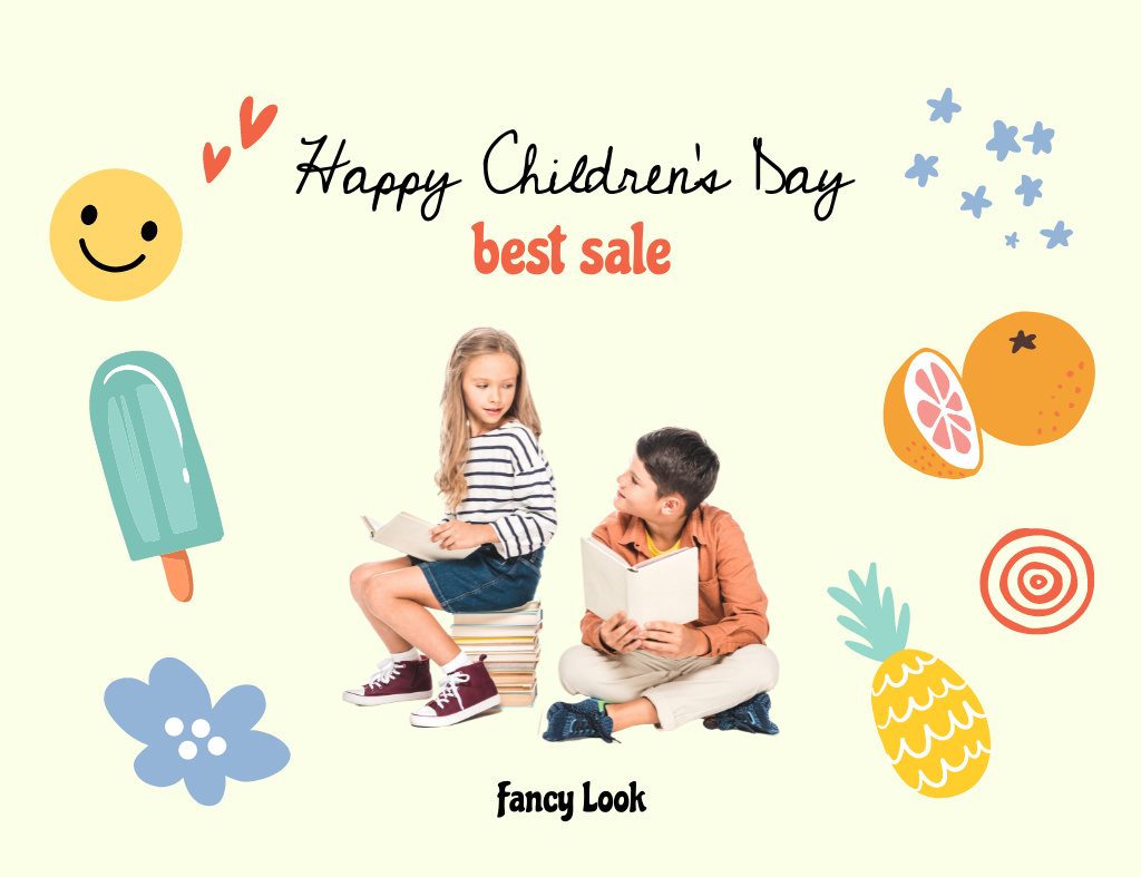 Children's Day Sale of Fancy Looks for Children Thank You Card 5.5x4in Horizontal Design Template