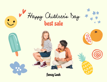 Designvorlage Kindertagsverkauf von ausgefallenen Looks für Kinder für Thank You Card 5.5x4in Horizontal