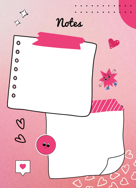 Sticky Notes with Pink Illustration Notepad 4x5.5inデザインテンプレート