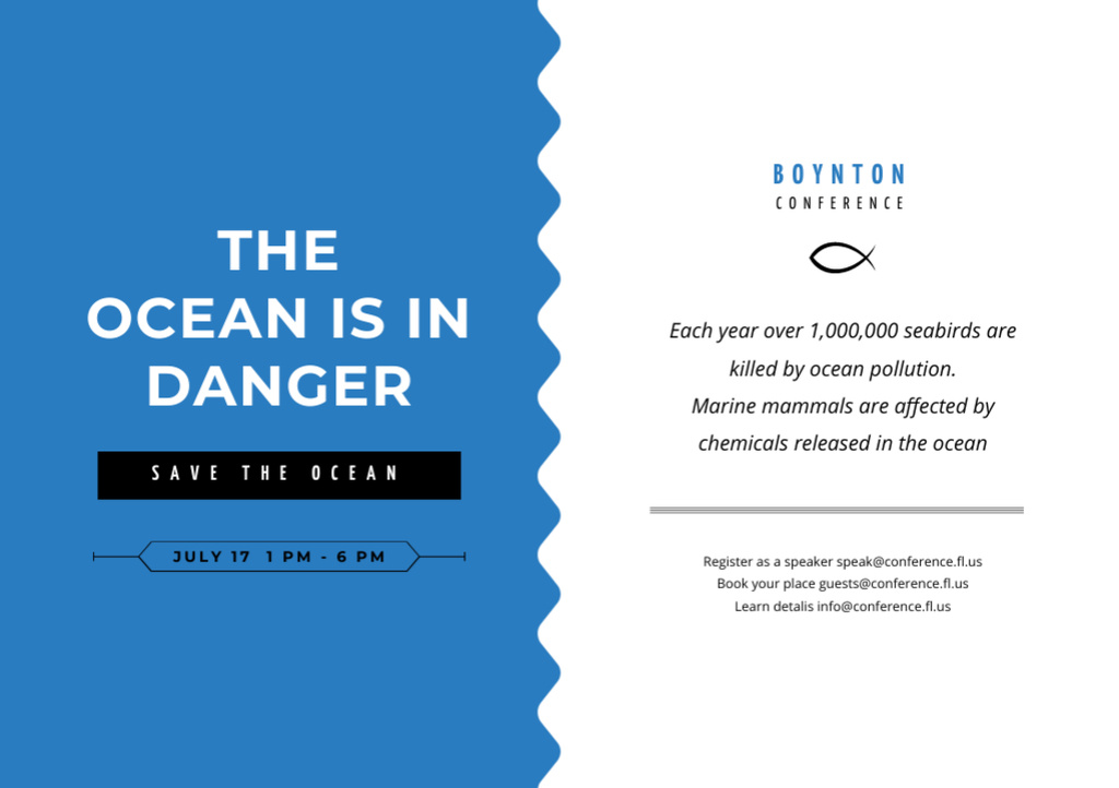 Ecology Event about Oceans on Blue Flyer A5 Horizontal Design Template