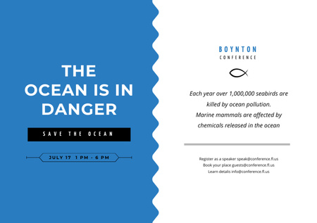 ekologia konferenssi kutsu sininen meri aallot Flyer A5 Horizontal Design Template