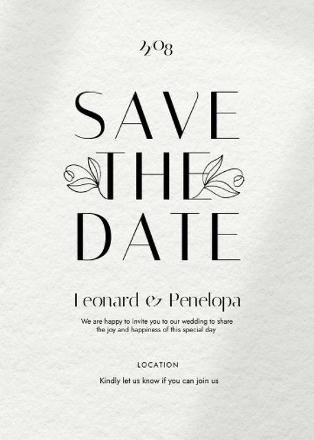 Designvorlage Save the Date Event Announcement with Flowers Illustration für Invitation