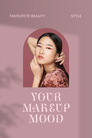 Beauty Ad with Girl in Bright Makeup Pinterest Tasarım Şablonu