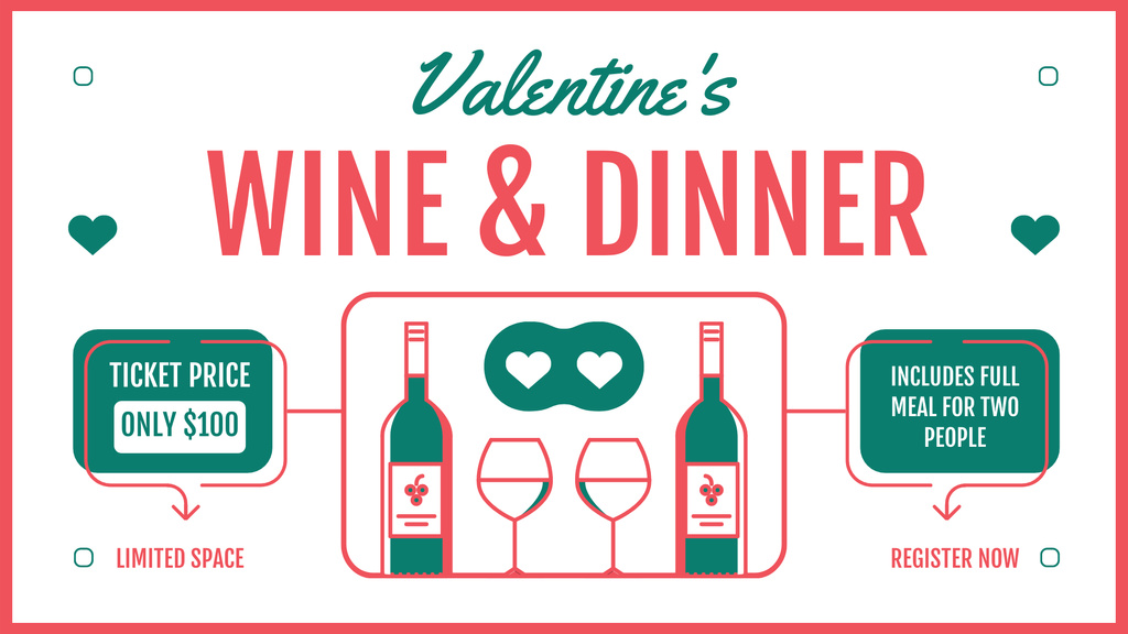 Exquisite Wine And Dinner For Two With Registration Due To Valentine's FB event cover – шаблон для дизайну