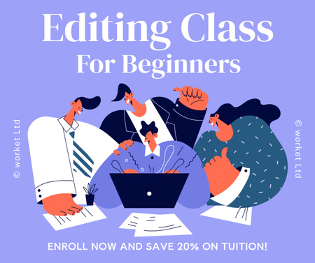 Editing Course From Beginner Level Offer With Discounts Facebook Design Template