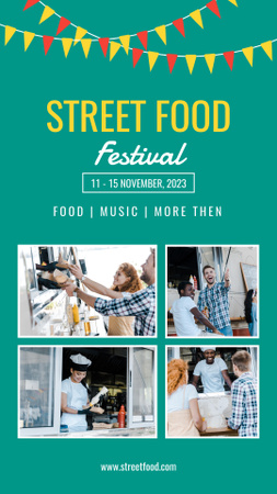 Plantilla de diseño de Anuncio del festival de comida callejera con clientes cerca del stand Instagram Story 
