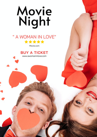 Movie Night Announcement with Couple of Lovers Poster A3 Design Template