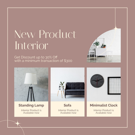 Designvorlage Angebot für minimalistische Innenprodukte mit Rabatt für Instagram