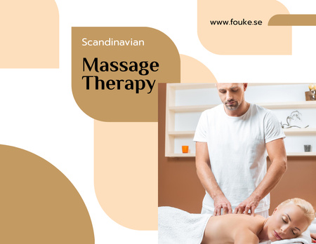 Massage Salon Ad Masseur by Relaxed Woman Flyer 8.5x11in Horizontal Design Template