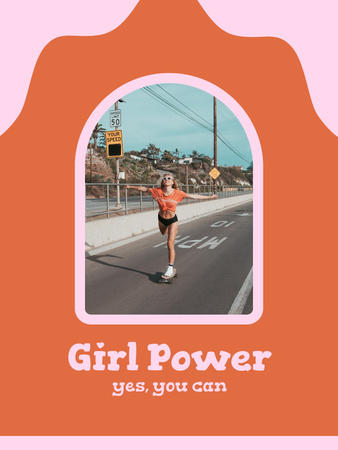 Template di design frase ispiratrice con ragazza sullo skateboard Poster US