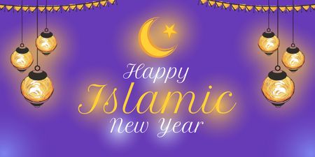 Ontwerpsjabloon van Twitter van Vakantielantaarns voor islamitische nieuwjaarsgroet