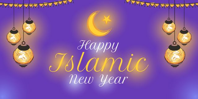 Holiday Lanterns for Islamic New Year Greeting  Twitter Modelo de Design