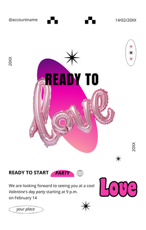 Valentine's Day Love Party Invitation 4.6x7.2in Design Template
