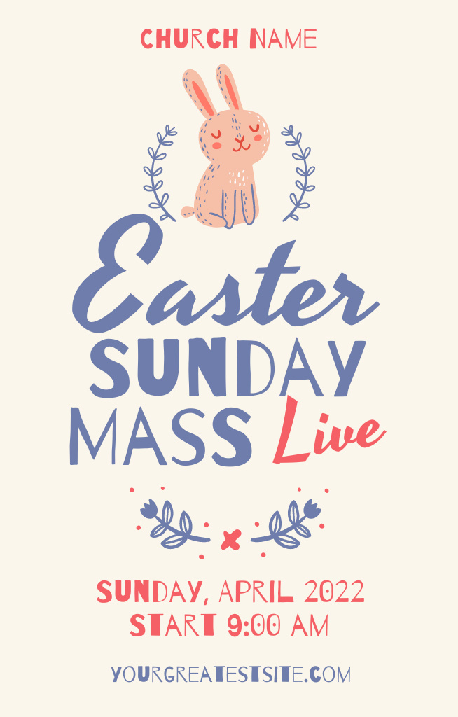Easter Mass Announcement with Cute Bunny Invitation 4.6x7.2in Šablona návrhu
