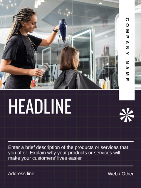 Elegant Haircuts and Styling for Women in Beauty Salon Poster US Πρότυπο σχεδίασης