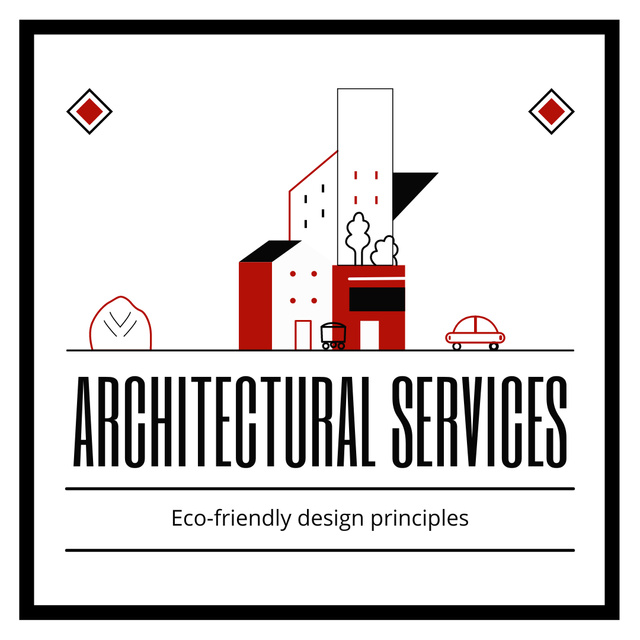 Architectural Services Ad with Illustration of Building Instagram Design Template