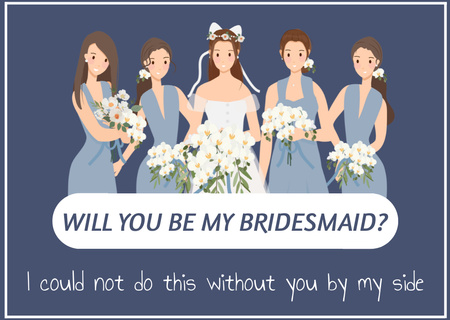 Platilla de diseño Beautiful Bride in Wedding Dress with Group of Bridesmaids Card