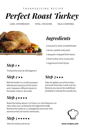 Thanksgiving Turkey Cooking Steps Recipe Cardデザインテンプレート