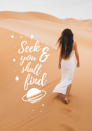Ontwerpsjabloon van Poster van Inspirational Phrase with Woman in Desert