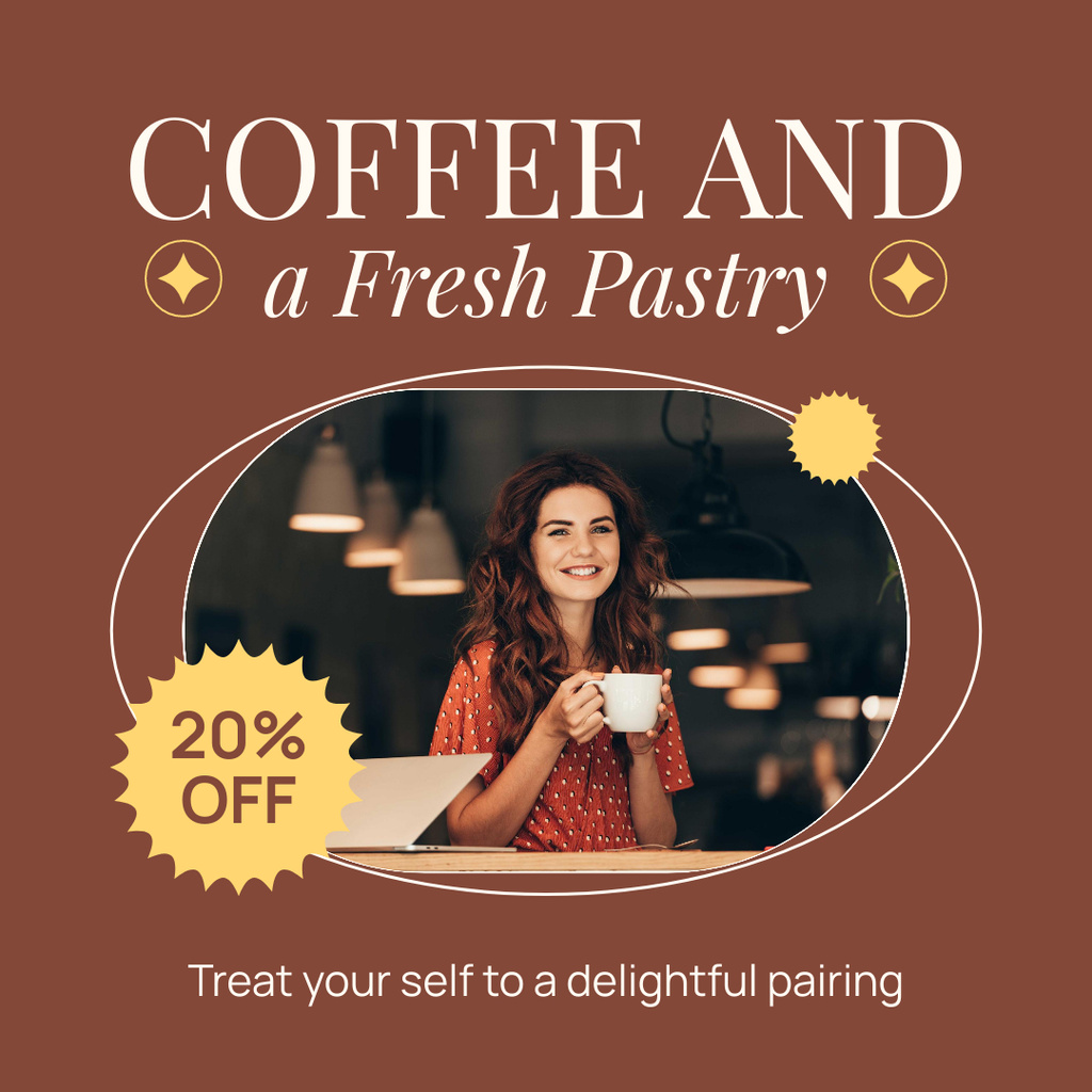 Fresh Pastry And Discounted Coffee Offer With Slogan Instagram ADデザインテンプレート