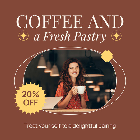 Oferta de pastelaria fresca e café com desconto com slogan Instagram AD Modelo de Design