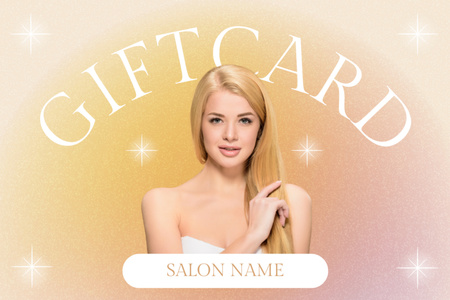 Ontwerpsjabloon van Gift Certificate van Advertentie voor schoonheidssalon met aantrekkelijke blonde vrouw