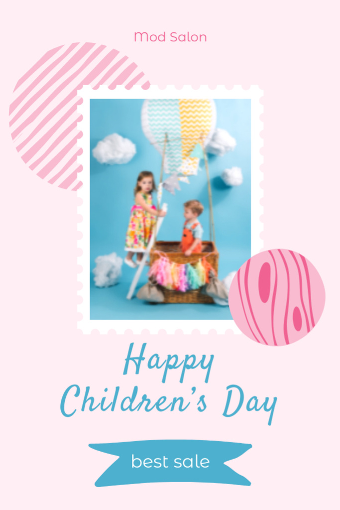 Children's Day Greeting With Kids and Balloon Postcard 4x6in Vertical Modelo de Design