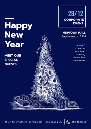 New Year Invitation with Stylized Christmas tree Poster B2 Design Template