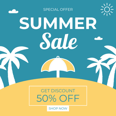 Summer Special Sale Offer with Tropical Island Illustration Instagram Design Template