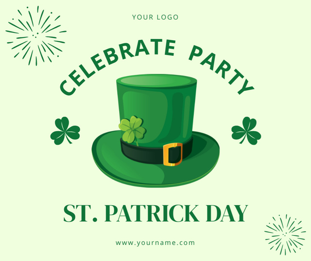 Modèle de visuel St. Patrick's Day Holiday Party with Green Hat and Clovers - Facebook