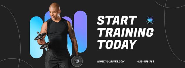 Modèle de visuel Gym Ad with Strong Man holding Dumbbells - Facebook cover