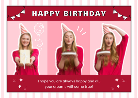 Collage with Emotional Photos of Birthday Girl Card Design Template