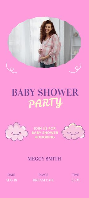 Baby Shower Party Announcement with Happy Pregnant Woman Invitation 9.5x21cm Πρότυπο σχεδίασης