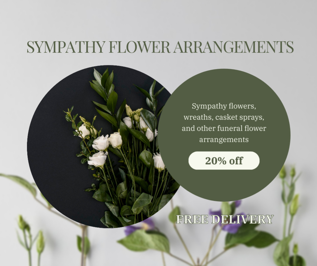 Ontwerpsjabloon van Facebook van Sympathy Flower Arrangements Offer with Discount and Free Delivery
