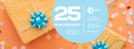 Anniversary Greeting Gifts and Confetti in Orange Facebook cover Design Template