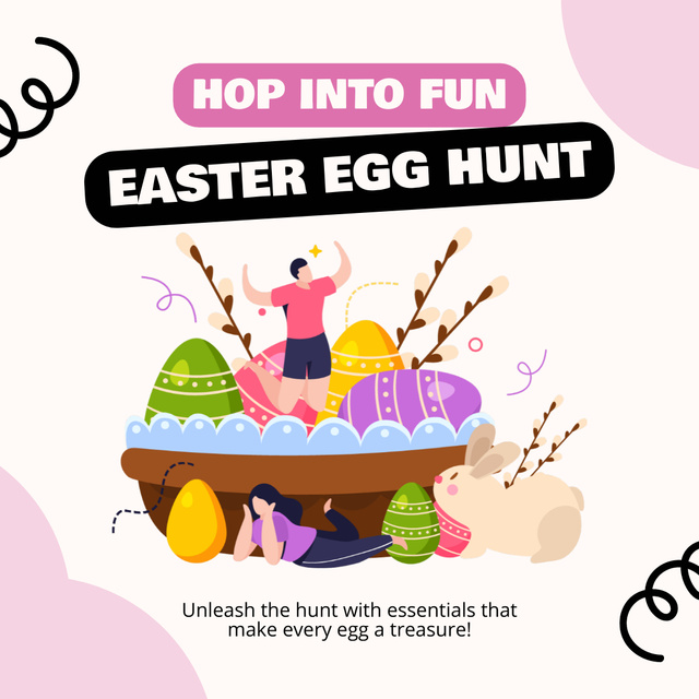 Easter Egg Hunt Announcement with Creative Illustration Instagramデザインテンプレート